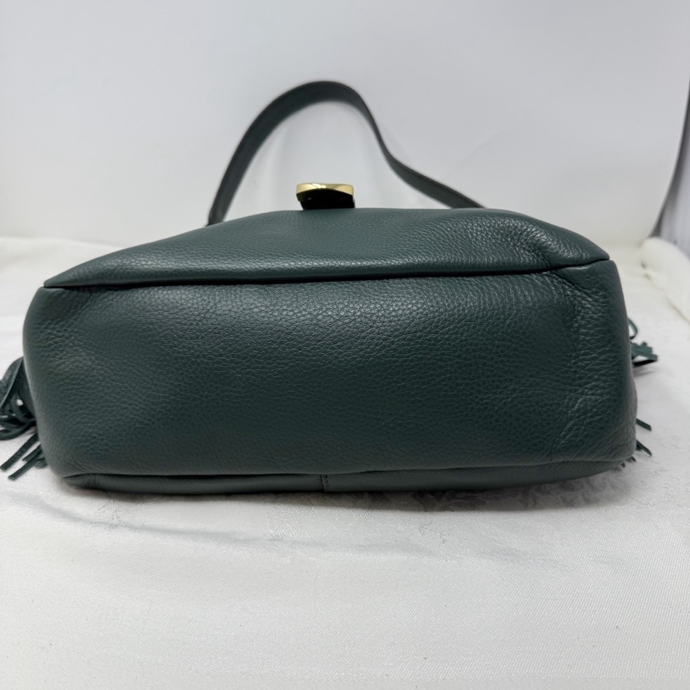 Gilli Genuine Leather Fringe Shoulder Bag – Green Hobo Tote with Tassel Detail - Picture 4 of 16